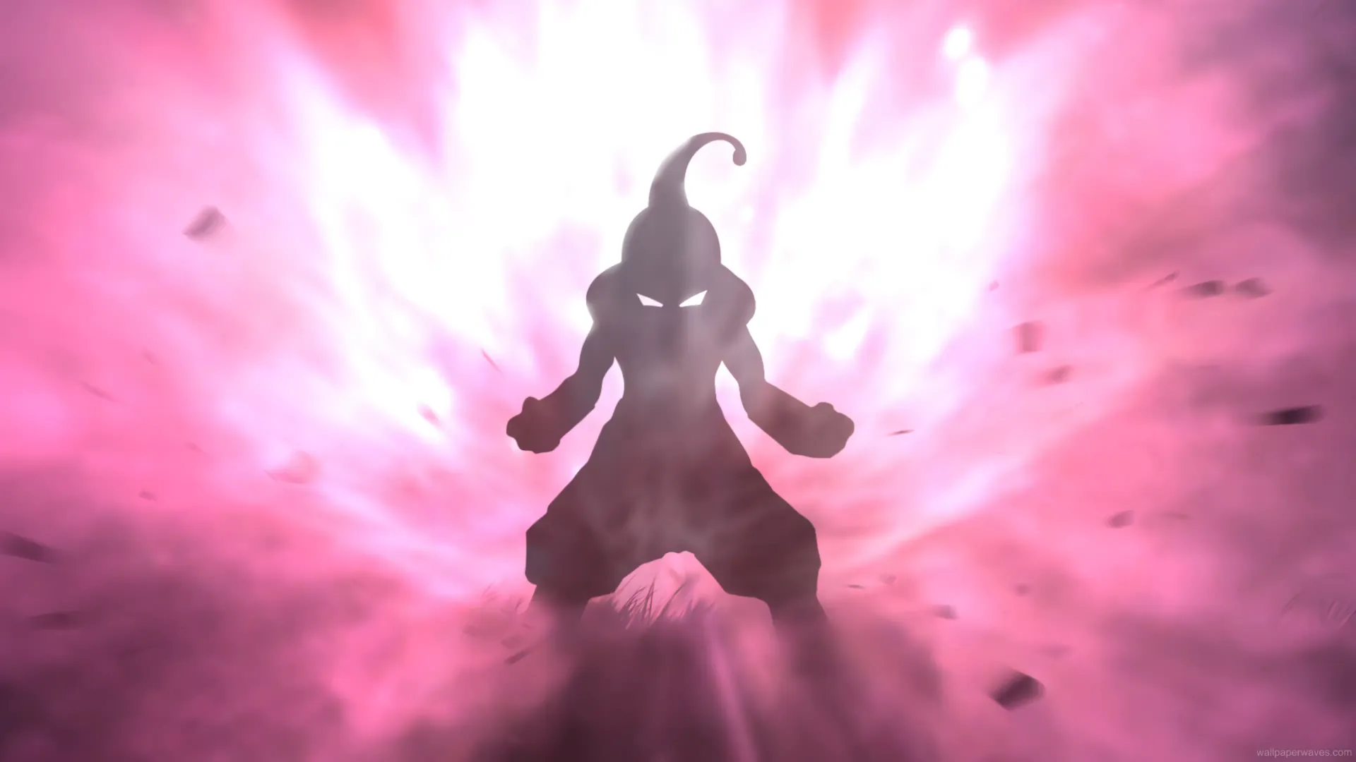 Kid Buu surrounded by destruction in Dragon Ball Z wallpaper