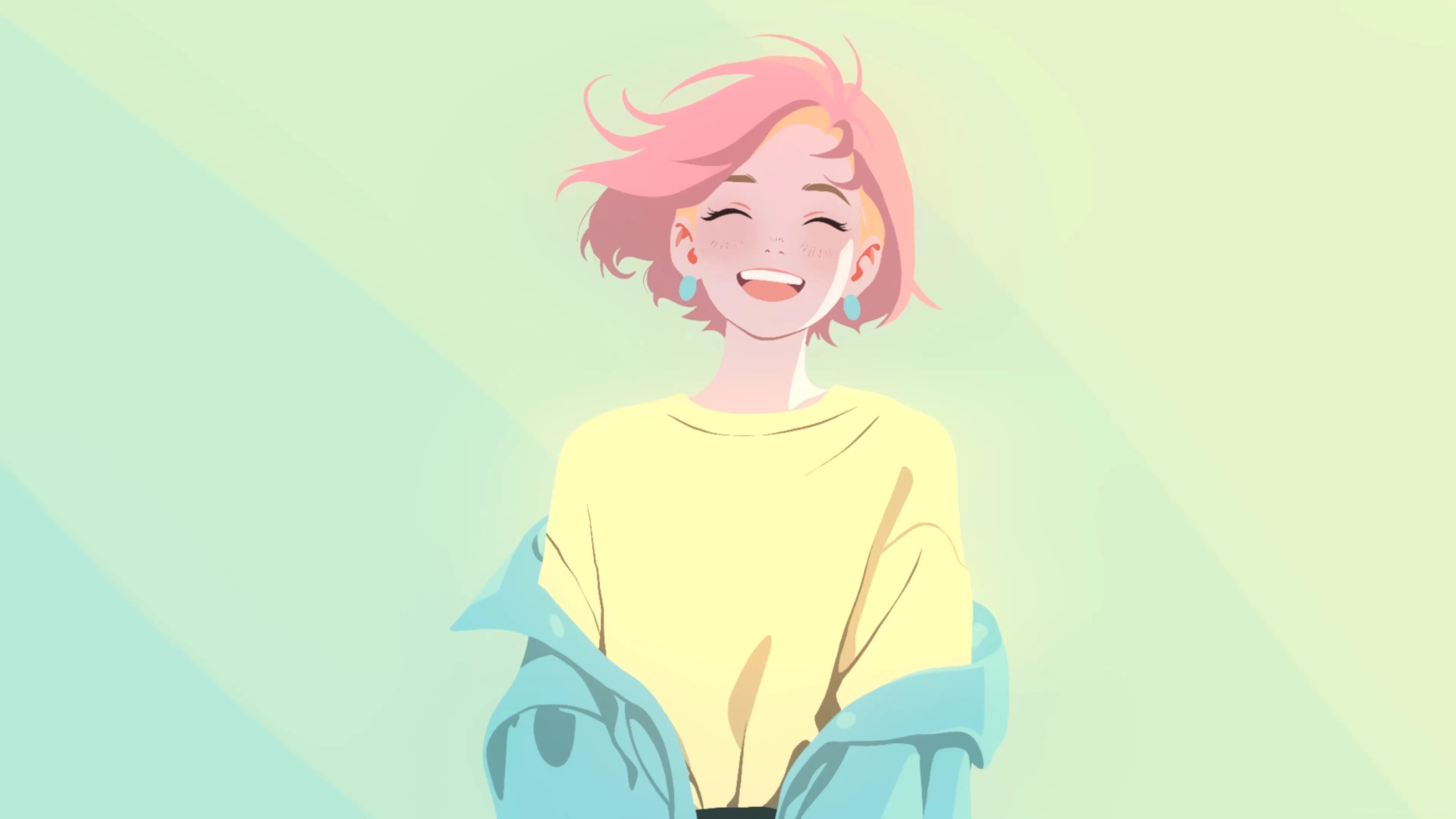 Anime girl with headphones relaxing on a beach during a pastel-colored sunset, embodying summer lofi vibes in this tranquil wallpaper.