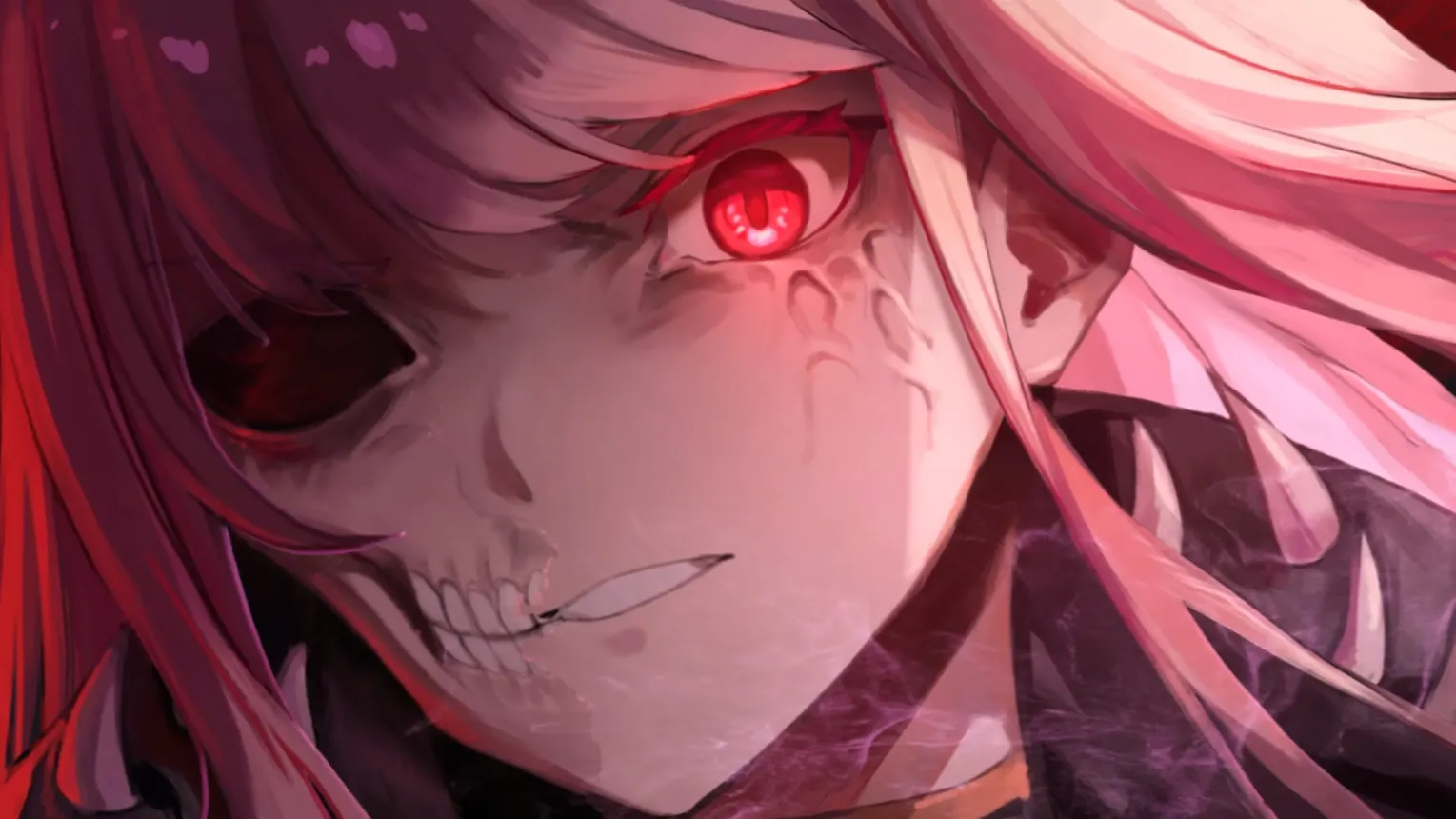 Mori Calliope standing in a glowing cyberpunk setting with gothic style, holding a scythe in a virtual YouTuber wallpaper.