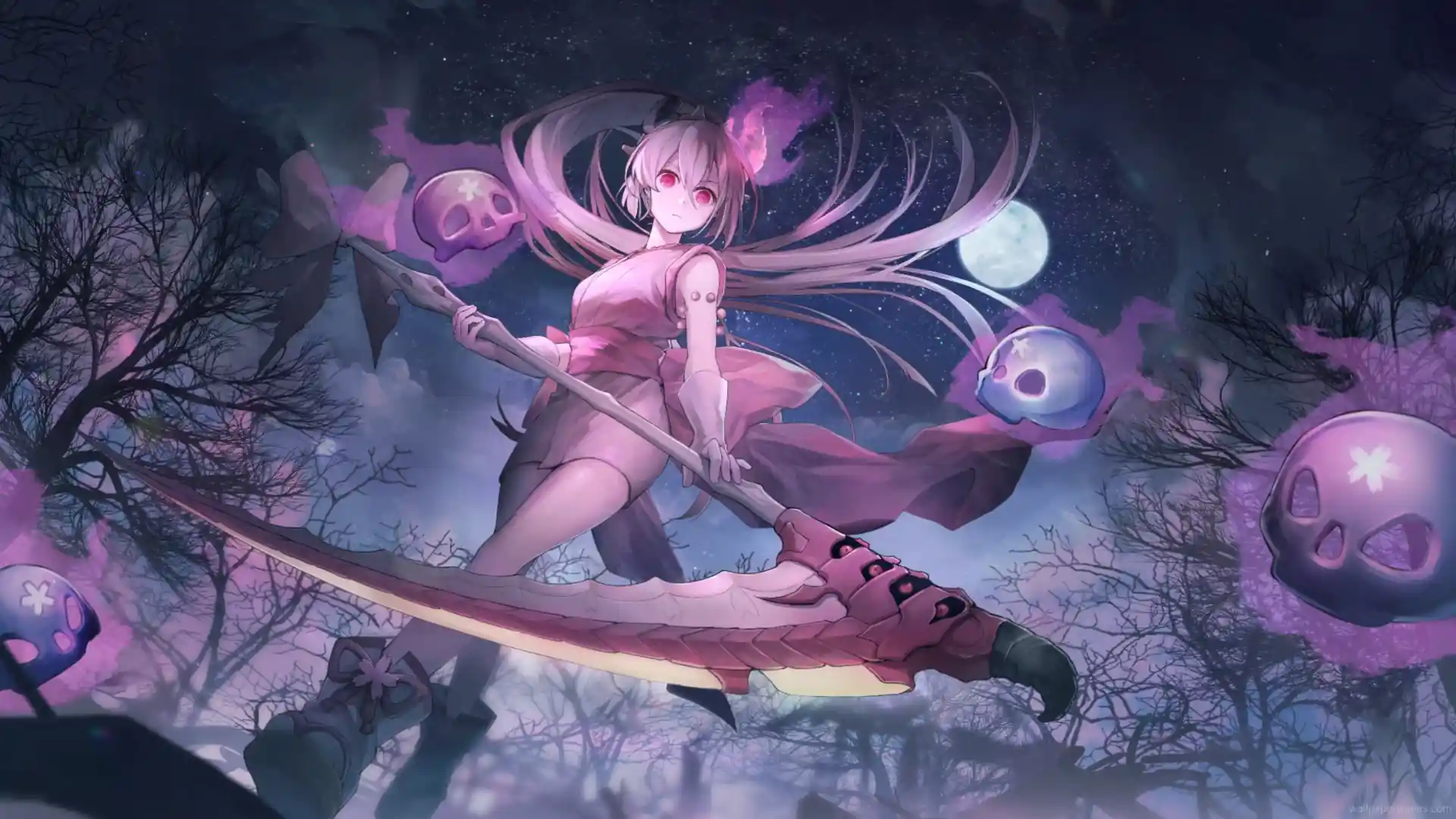 Crimson flower petals swirling around a magical Yu-Gi-Oh character with glowing energy in fantasy battle wallpaper.