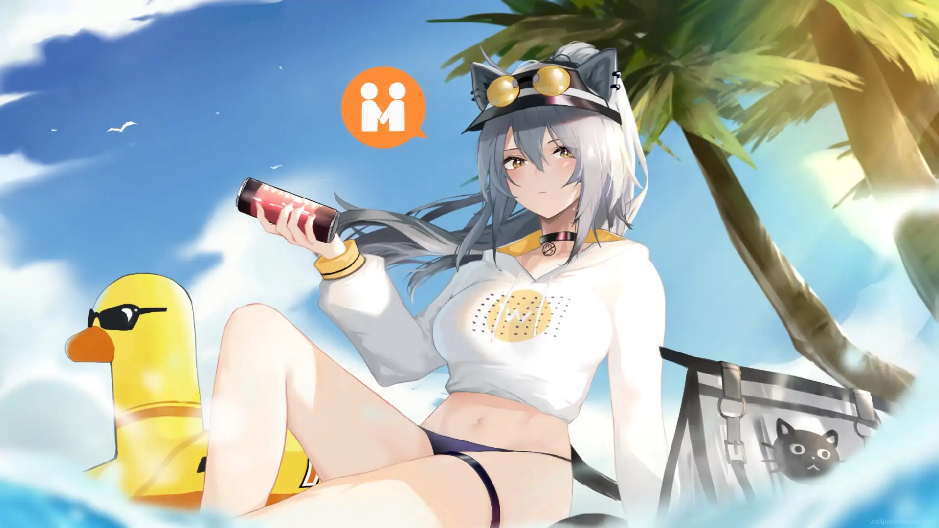 Schwarz from Arknights overlooking cyberpunk skyline with sniper rifle wallpaper