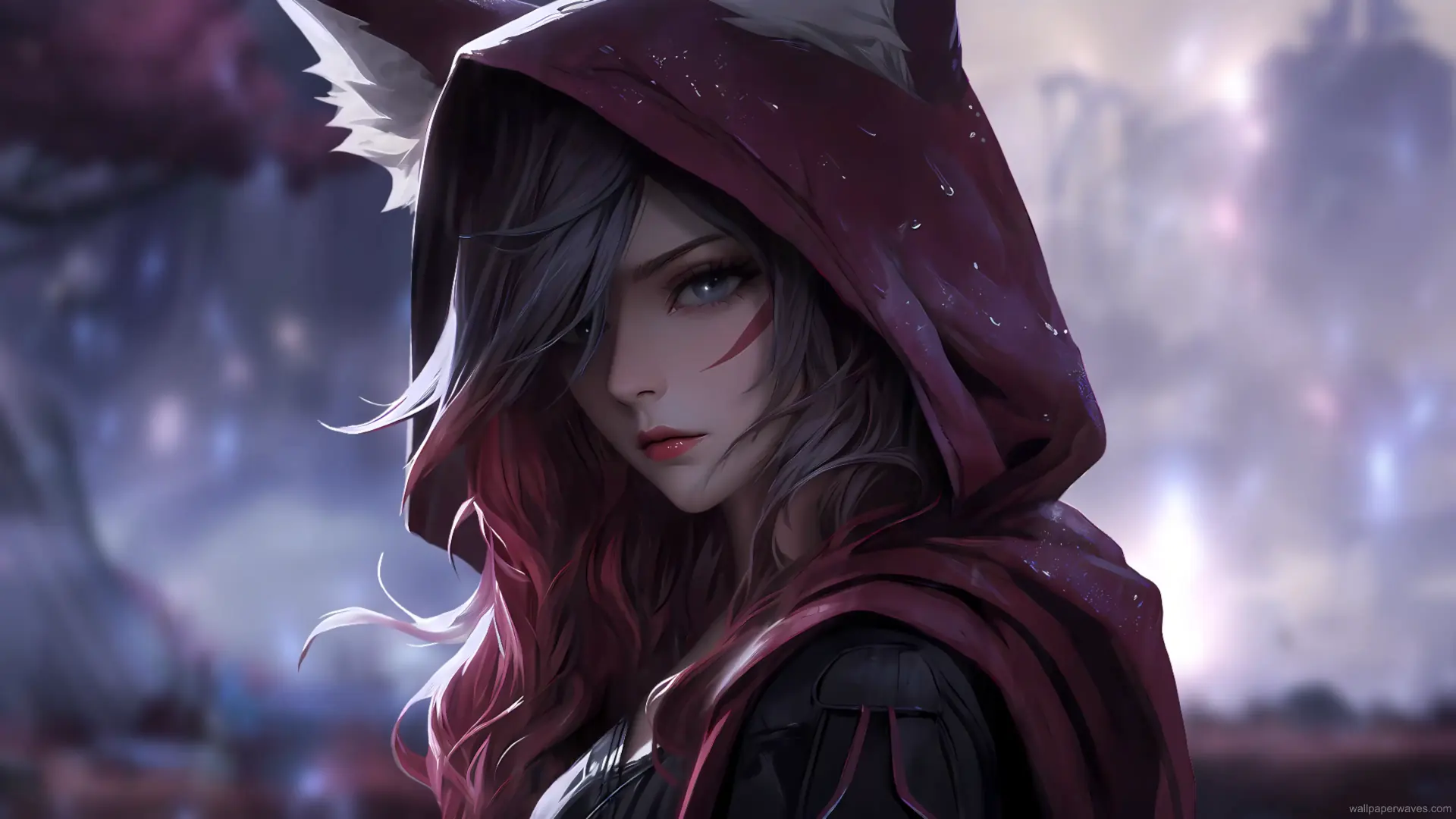 Xayah stands confidently in a mystical forest, her vibrant feathers and determined gaze embodying the spirit of rebellion in this League of Legends wallpaper.