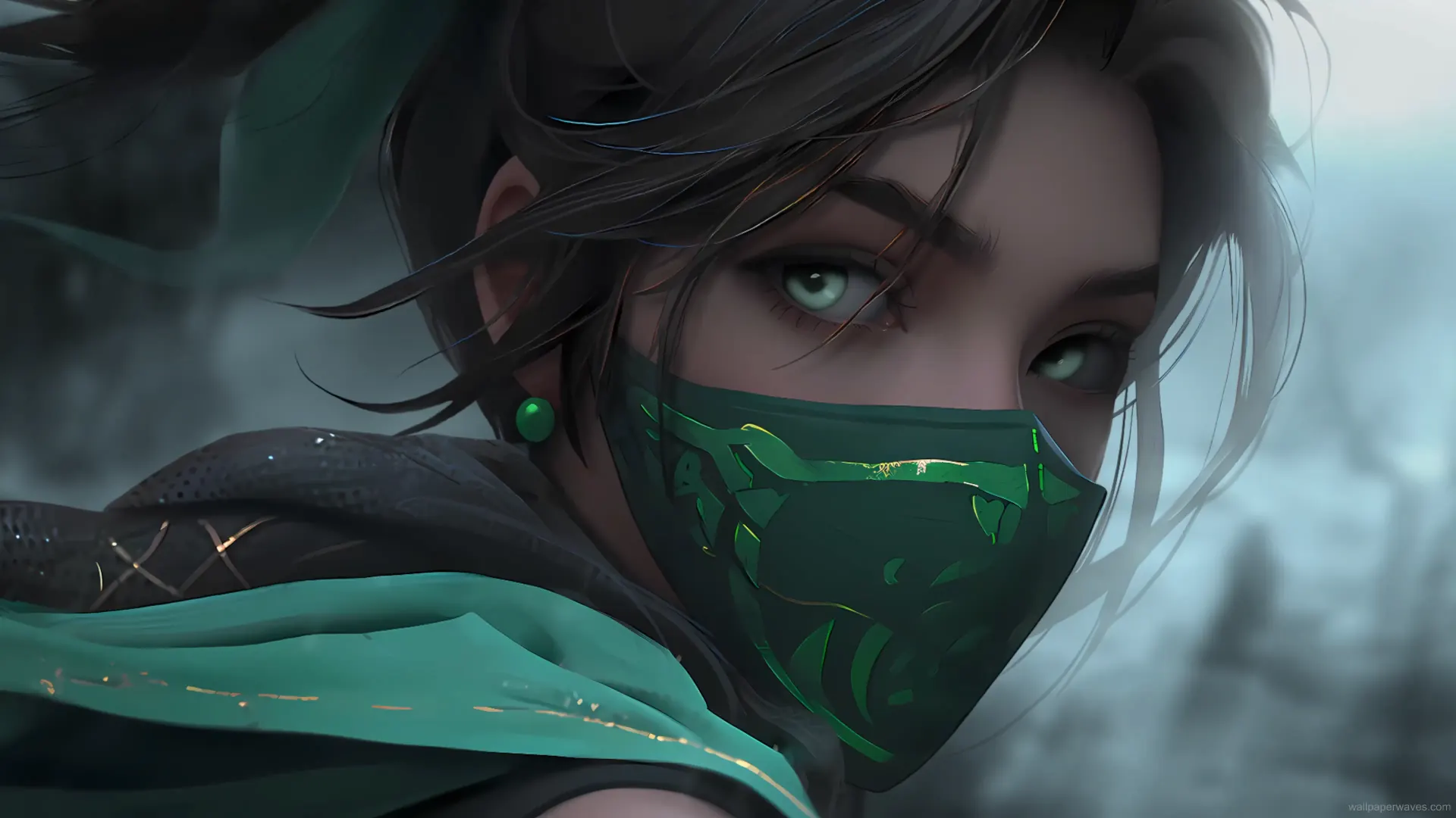 Akali from League of Legends poised in a dynamic stance, exuding stealth and agility.