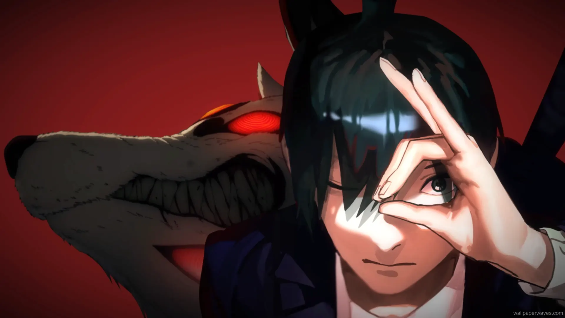 Animated Aki Hayakawa summoning the Fox Devil from Chainsaw Man.