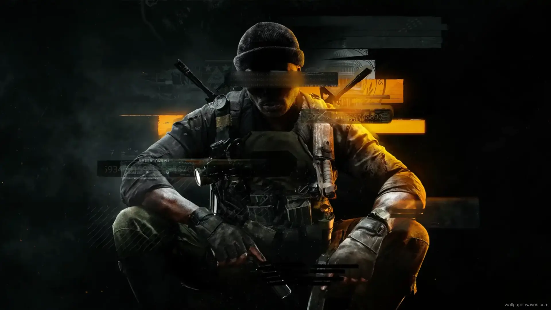 Black Ops 6 soldier sitting in shadows with tactical gear.