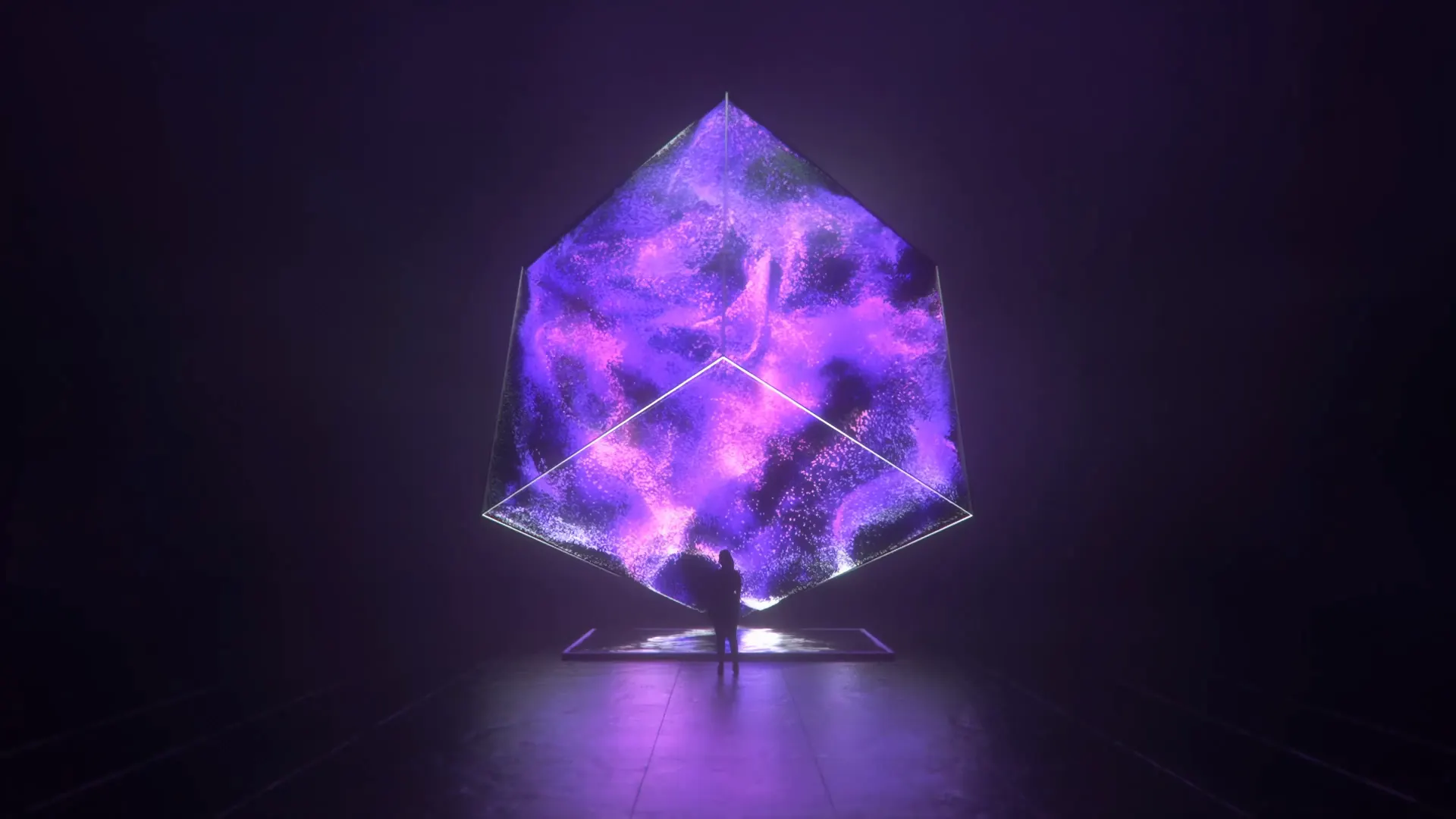 Animated glowing data portal with dynamic digital effects.