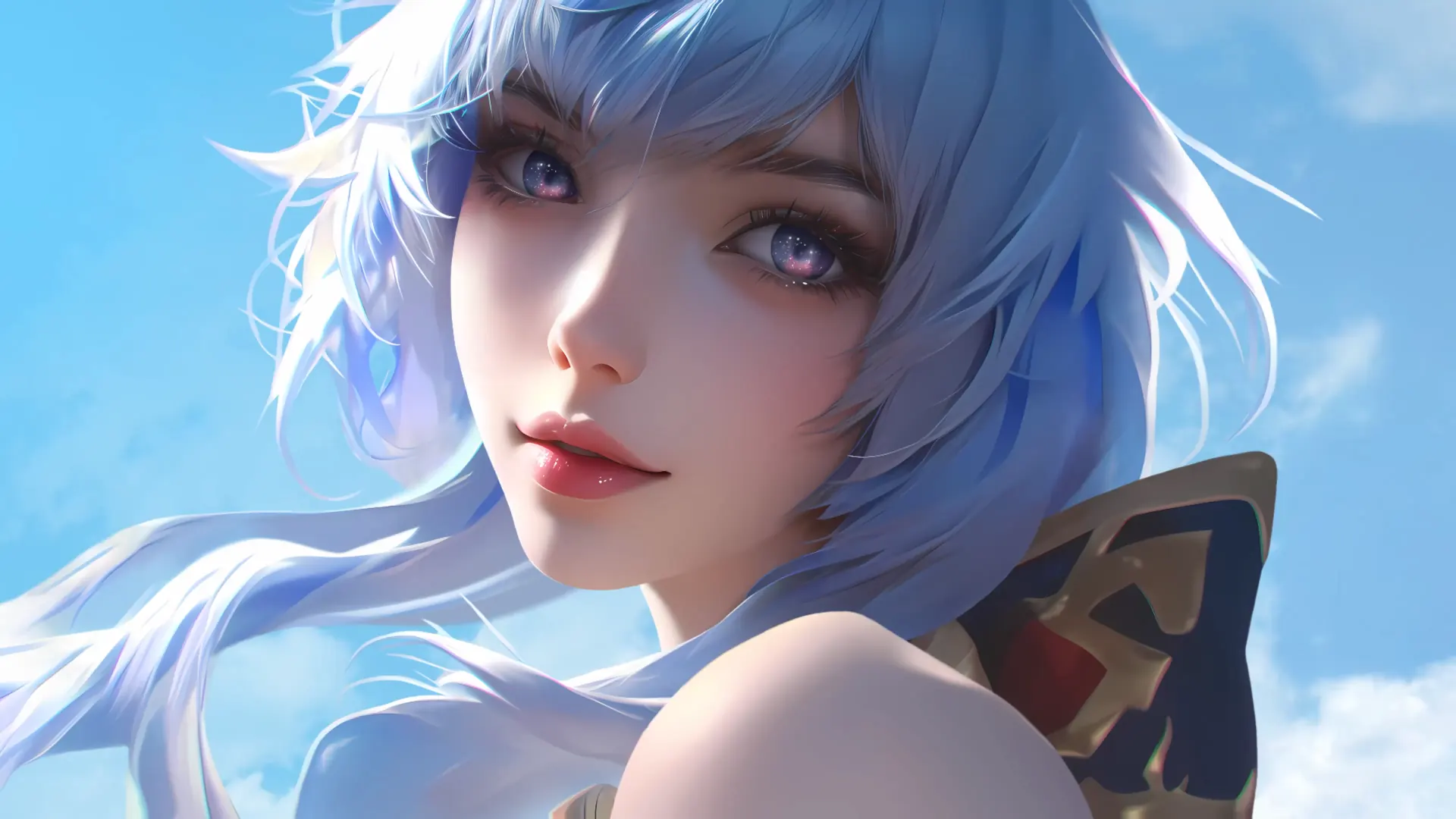 Ganyu from Genshin Impact standing gracefully under moonlight with cherry blossoms drifting around, live wallpaper