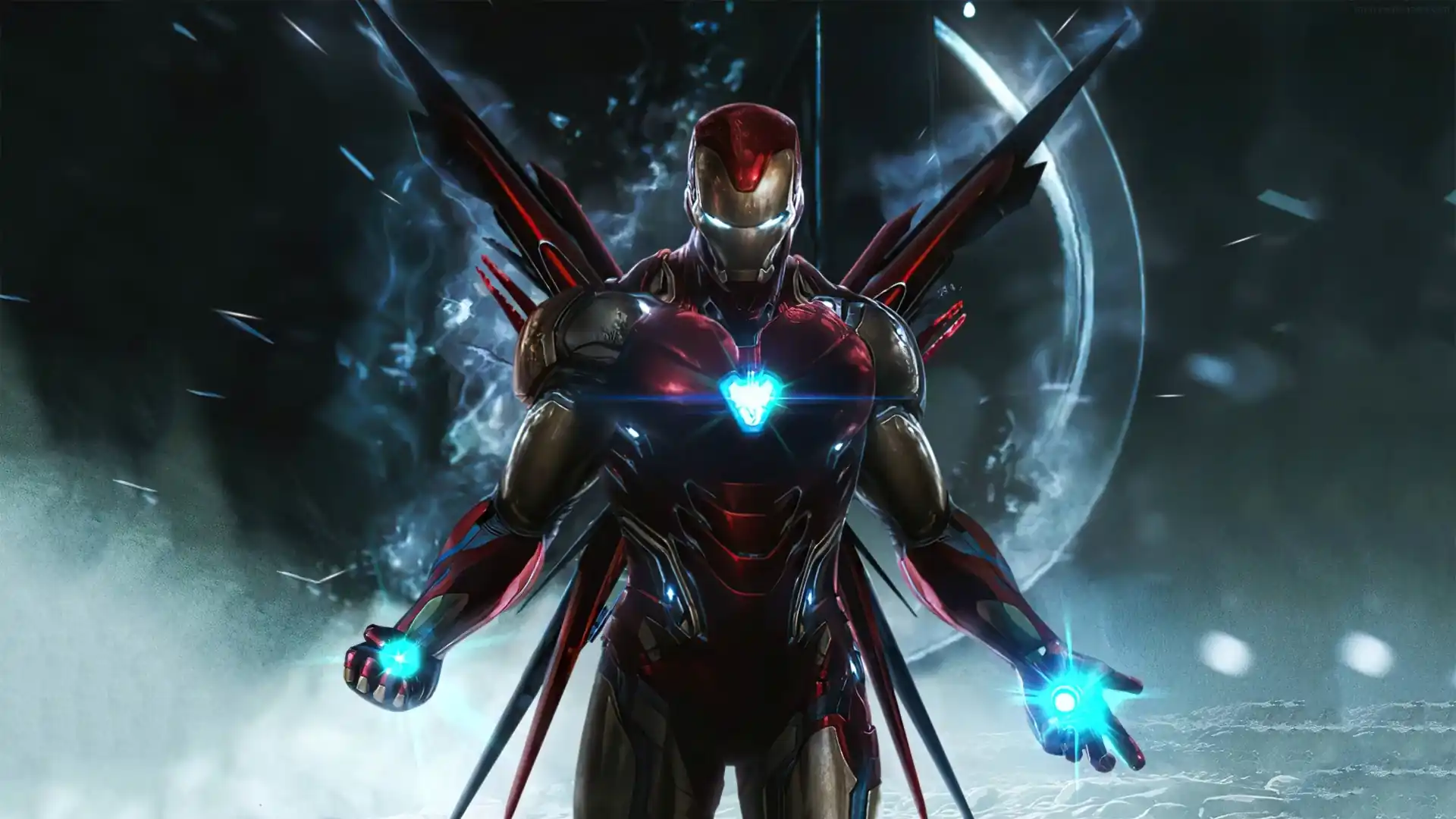 Animated depiction of Iron Man in his Nano Tech suit, featuring dynamic energy effects and high-tech armor assembly.