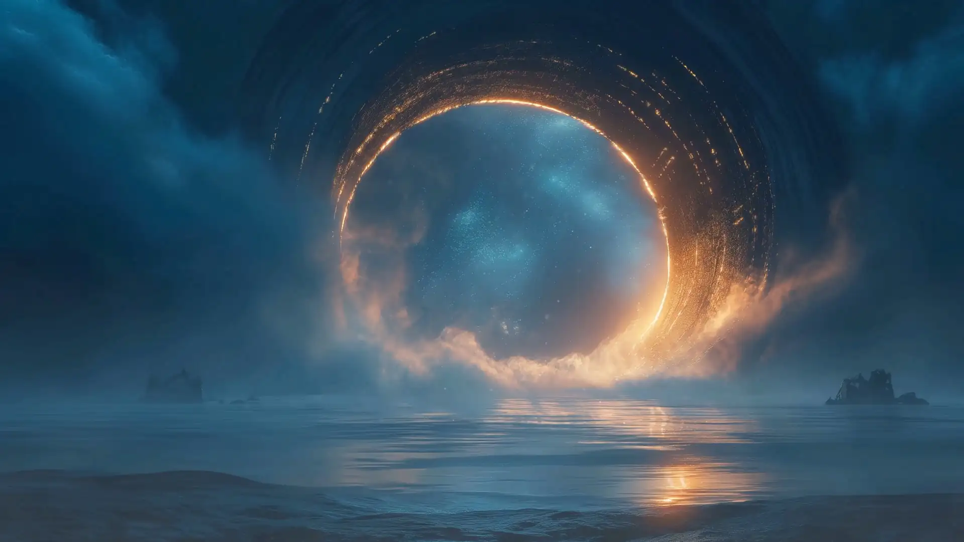 Animated depiction of a glowing portal set within a misty, dreamlike landscape, evoking a sense of surreal wonder.