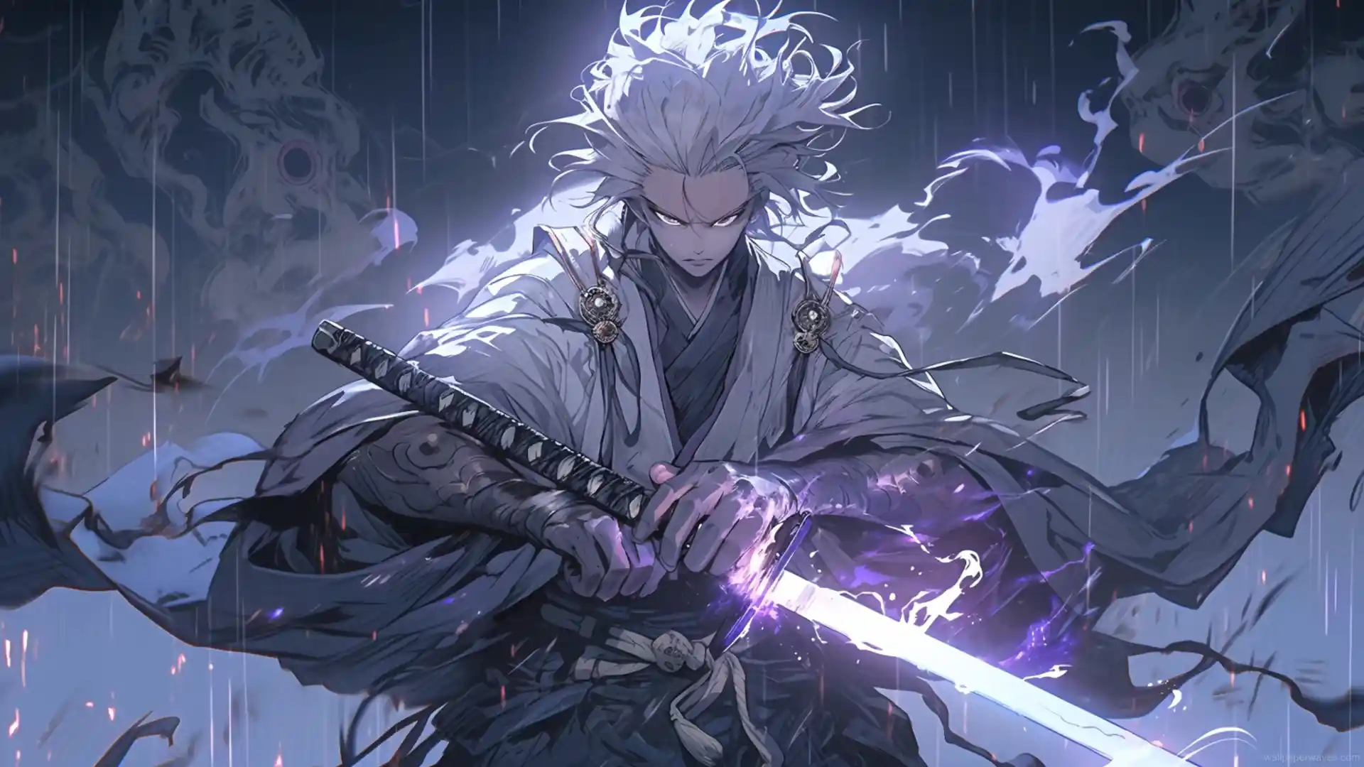 Young samurai standing before a majestic dragon amidst a mystical battlefield, both poised in a moment of unity and power, fantasy live wallpaper