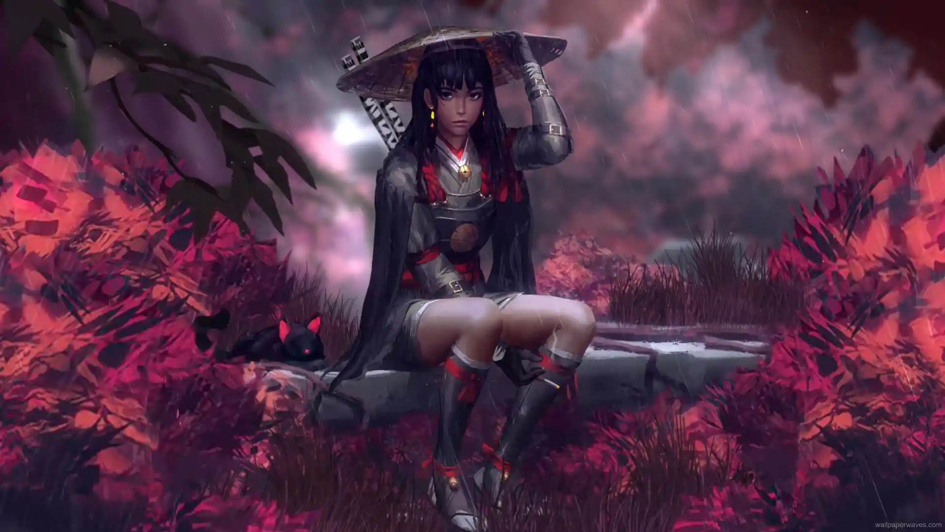 Samurai Girl In The Rain Live Wallpaper 9085