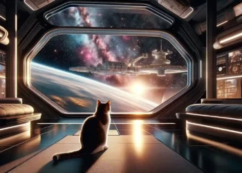 Cat on Spaceship Watching Galaxy Live Wallpaper