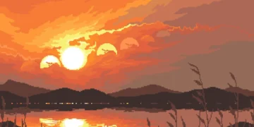 Pixel Sunset Lake Live Wallpaper