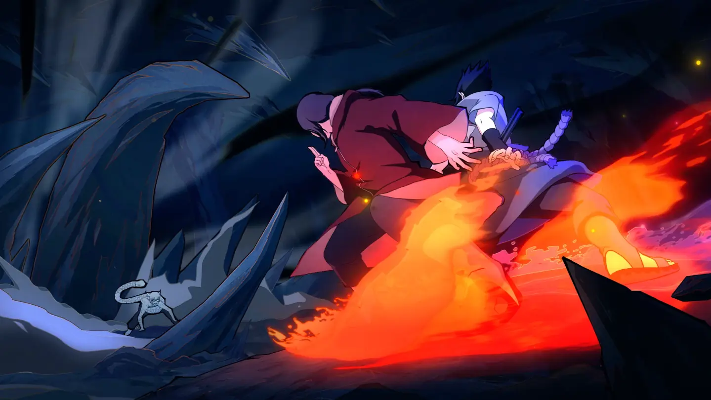Sasuke and Itachi Uchiha facing off against Kabuto in a dark underground battle scene with glowing Sharingan and sage chakra effects – wallpaper.