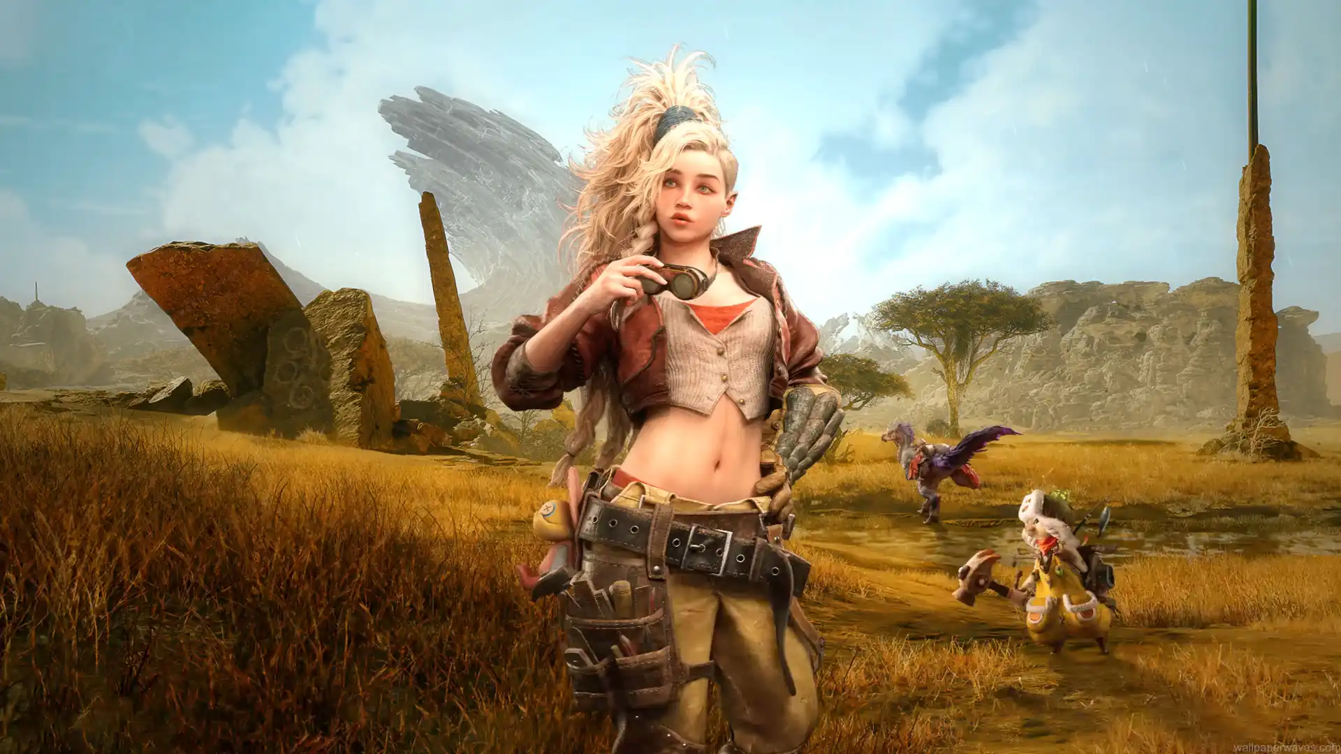 Gemma the Smithy Monster Hunter Wilds Live Wallpaper featuring a fierce monster hunter in a fantasy wilds setting
