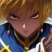 Kurapika from Hunter x Hunter, with intense red eyes and a determined expression, exuding power and confidence as he wears his iconic outfit and chain accessories