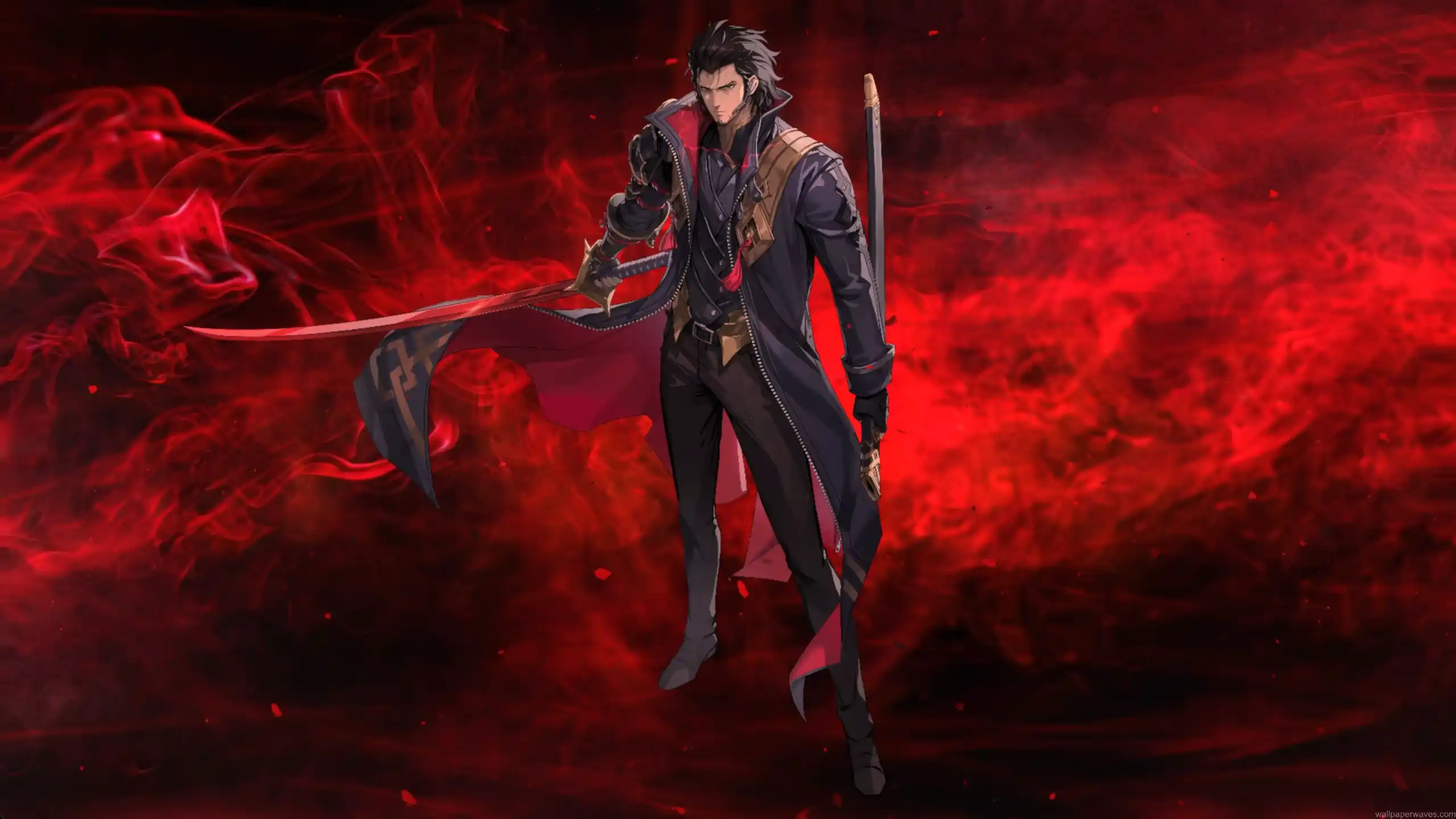 Goto Ryuji from Solo Leveling Arise with intense gaze, dark aura, and glowing particles in a powerful anime scene – wallpaper.