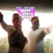 Lucia and Jason from GTA 6 standing ready for a heist in a neon-lit city scene with getaway car and palm trees – wallpaper.