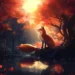 Red fox sitting peacefully in an autumn forest surrounded by golden leaves and soft sunlight – wallpaper.