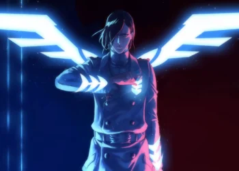 Uryu Ishida from Bleach surrounded by glowing blue aura energy during a power-up scene with spiritual effects – wallpaper.