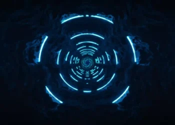 Glowing abstract tunnel of neon light spiraling like a galactic portal with cosmic textures and rotating motion – live wallpaper.