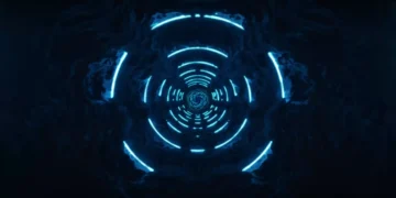 Glowing abstract tunnel of neon light spiraling like a galactic portal with cosmic textures and rotating motion – live wallpaper.
