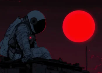 Astronaut floating in space drinking coffee with Earth in the background and stars twinkling in a peaceful sci-fi scene – animated wallpaper.