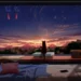 Anime-style cat sitting by a window watching a city sunset, cozy room interior with warm light and relaxing atmosphere – live wallpaper.