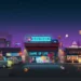 Futuristic pixel art city street with neon lights, flying cars, and glowing signs in a retro arcade game world – live wallpaper.