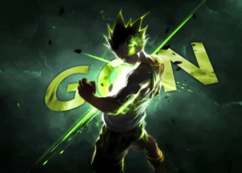 Gon Freecss transformed into adult rage form with dark aura and energy bursts, Hunter x Hunter live wallpaper