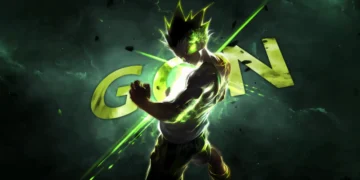 Gon Freecss transformed into adult rage form with dark aura and energy bursts, Hunter x Hunter live wallpaper