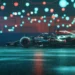 Mercedes-AMG Formula 1 car racing at night with glowing lights and motion blur, high-performance racing vehicle live wallpaper