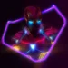 Glowing Iron Man suit with neon red and blue lights, arc reactor and eyes illuminated against a dark high-tech background – live wallpaper.