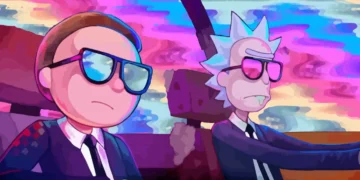 Rick and Morty driving through a psychedelic wormhole with colorful trippy visuals, cosmic chaos, and surreal animated effects – live wallpaper.