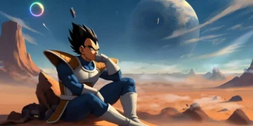 Vegeta standing on a red alien planet with a glowing sky, cape flowing, and intense atmosphere – Dragon Ball Z live wallpaper.