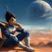 Vegeta standing on a red alien planet with a glowing sky, cape flowing, and intense atmosphere – Dragon Ball Z live wallpaper.