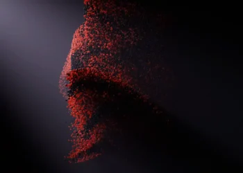 Abstract red glowing particles flowing across black background creating a dynamic and hypnotic digital art live wallpaper