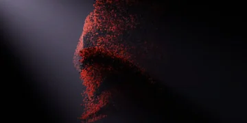 Abstract red glowing particles flowing across black background creating a dynamic and hypnotic digital art live wallpaper