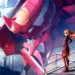 Asuka Langley in red plugsuit standing confidently with Evangelion Unit-02 glowing behind her in a Neon Genesis Evangelion mecha live wallpaper