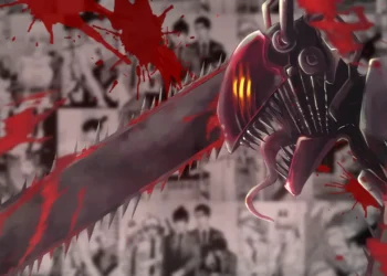 Denji transforming into Chainsaw Man with glowing chainsaw blades and sparks flying in a dark intense anime live wallpaper