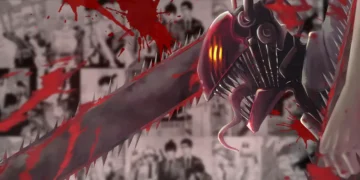 Denji transforming into Chainsaw Man with glowing chainsaw blades and sparks flying in a dark intense anime live wallpaper