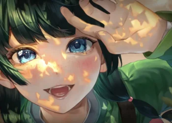 Smiling cute anime girl with soft sunlight and pastel background creating a wholesome uplifting scene in a live wallpaper