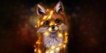 Cute fox curled beneath glowing fairy lights in a magical forest with soft ambient lighting live wallpaper