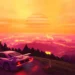 Ferrari F40 sports car glowing under neon sunset with futuristic city skyline in the background in a cinematic live wallpaper