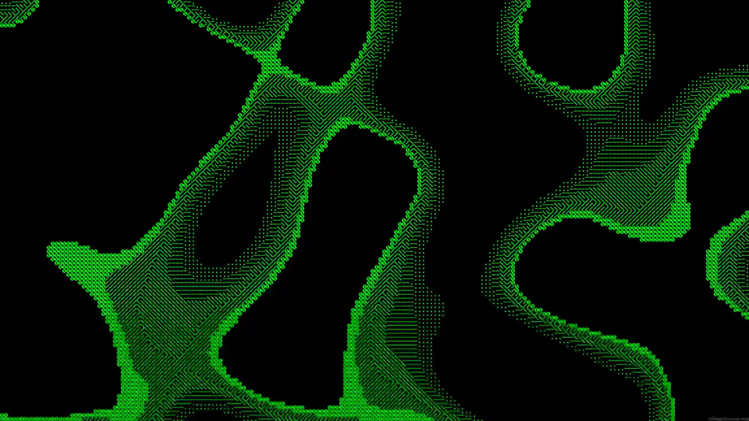 Abstract green matrix-style glitch flow with digital lines and pixel distortion live wallpaper