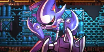 Retro pixel art Metal Sonic glowing with neon highlights against pixelated background in a nostalgic 16-bit style live wallpaper