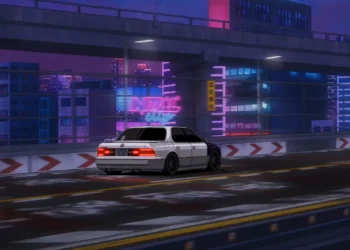 Black and white Lexus driving on an empty midnight highway with headlights cutting through the darkness in a cinematic live wallpaper