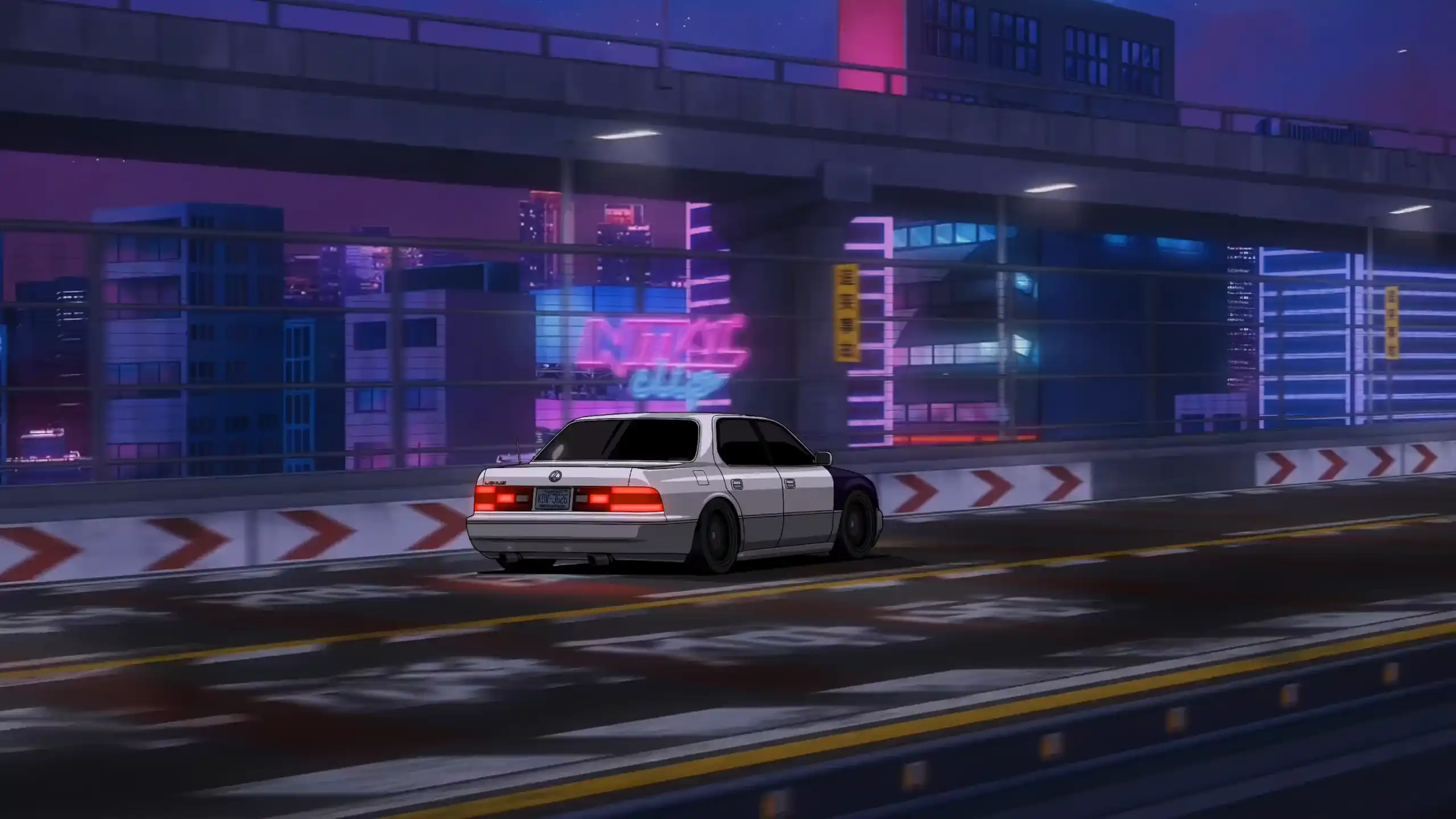 Black and white Lexus driving on an empty midnight highway with headlights cutting through the darkness in a cinematic live wallpaper