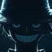 Monkey D. Luffy smiling in shadows with glowing light highlighting his straw hat in a dark cinematic One Piece live wallpaper