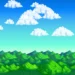 Retro pixel art mountains with drifting pixel clouds in pastel colors creating a nostalgic 8-bit style live wallpaper